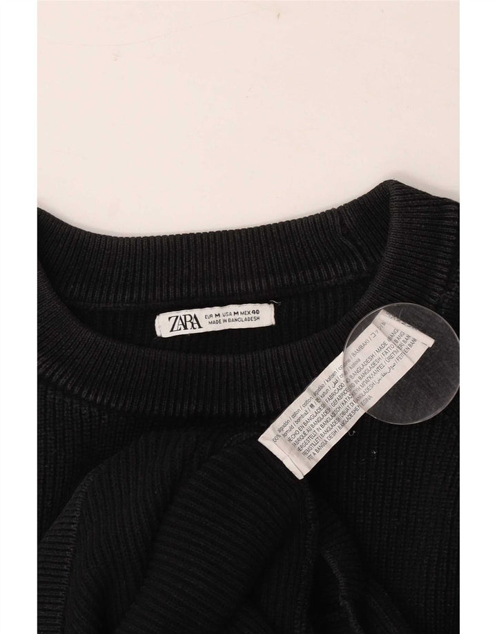 Zara Herren-Pullover mit Rundhalsausschnitt, mittlere schwarze Baumwolle