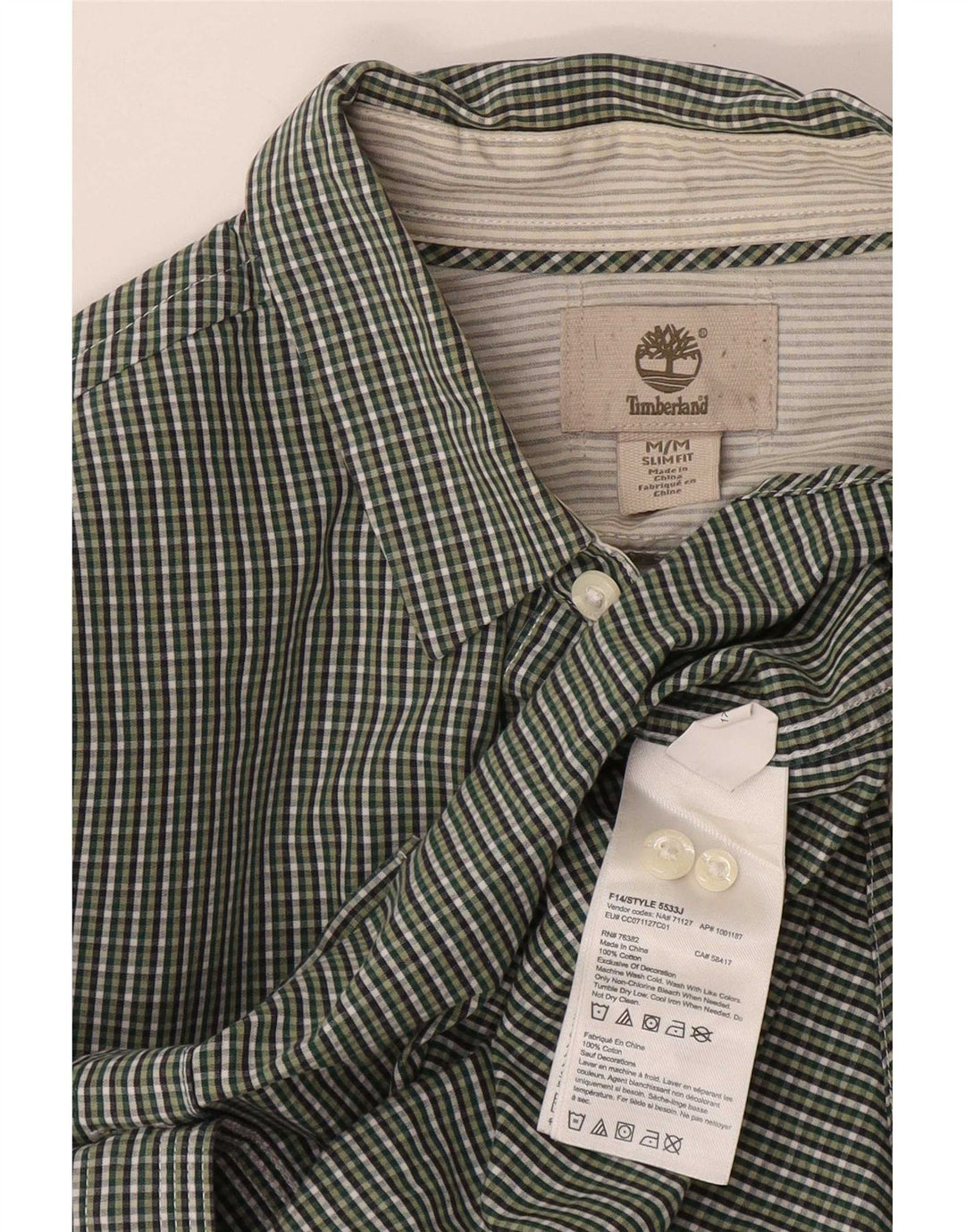 Timberland Herren Slim-Fit-Hemd aus mittelgrüner Gingham-Baumwolle