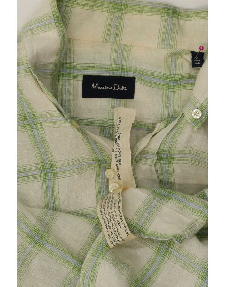 Massimo Dutti Herrenhemd Größe 44 XL grün kariertes Leinen