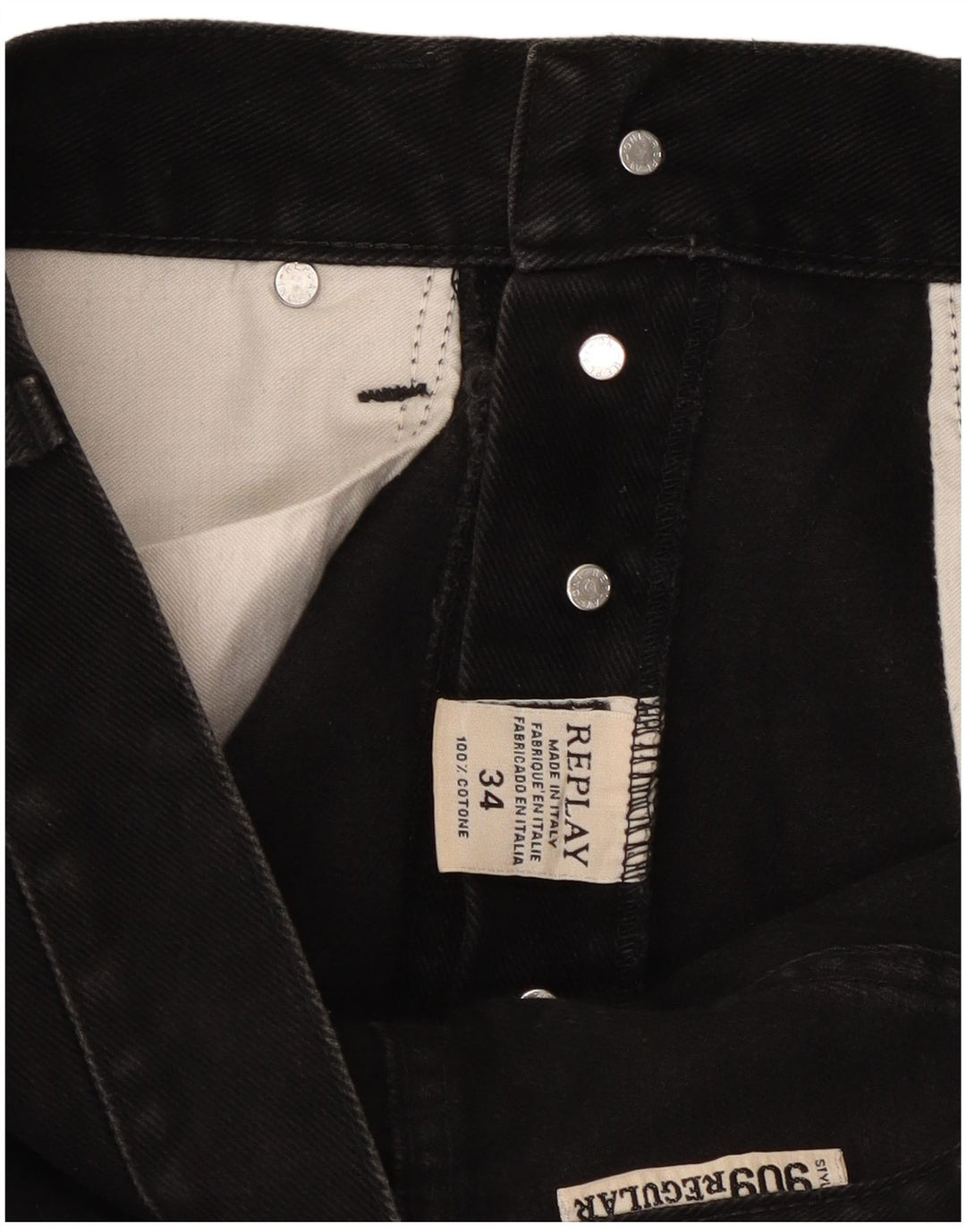 Replay Herren Straight Jeans W34 L28 Schwarze Baumwolle