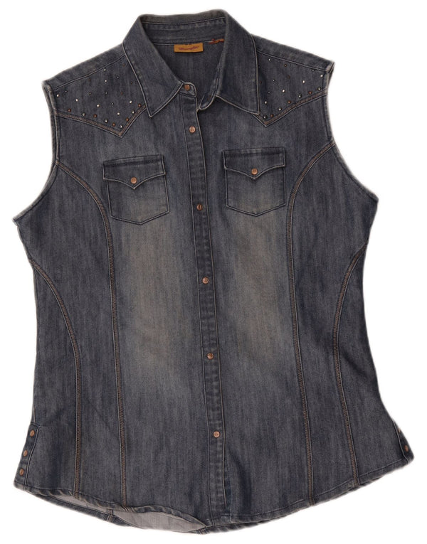 Wrangler Damen ärmelloses Jeanshemd UK 16 Large Blau