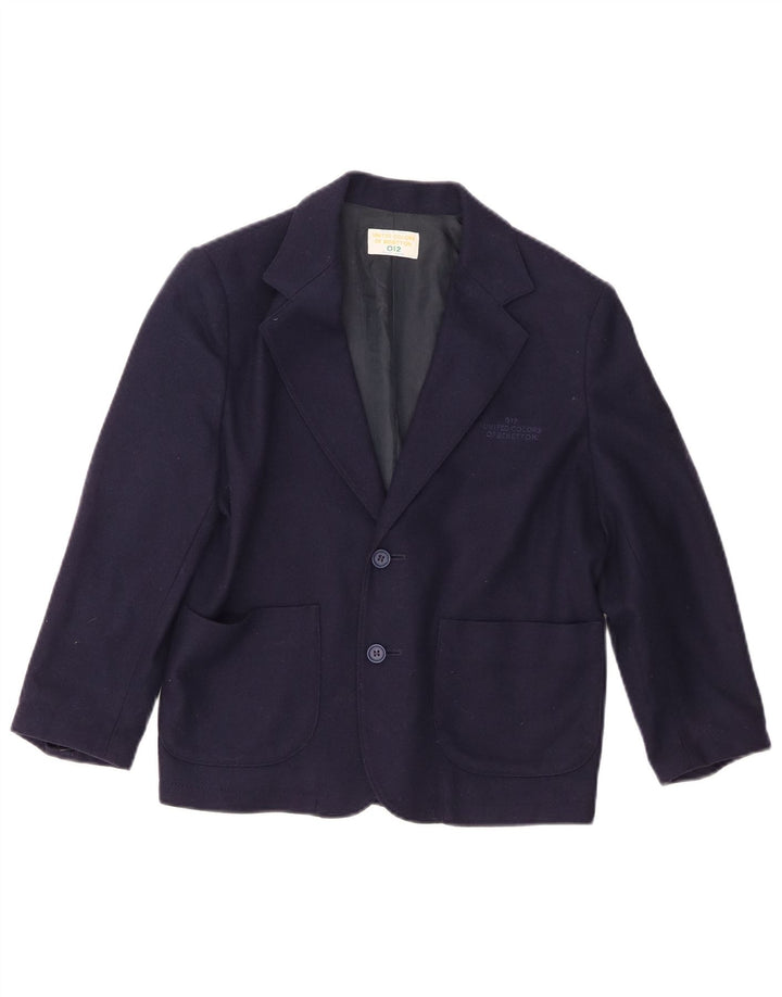 Benetton Jungen-Blazer mit 2 Knöpfen, 10–11 Jahre, mittelmarineblaue Wolle