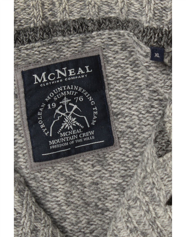 McNeal Herren-Cardigan-Pullover XL Grau gefleckte Lammwolle