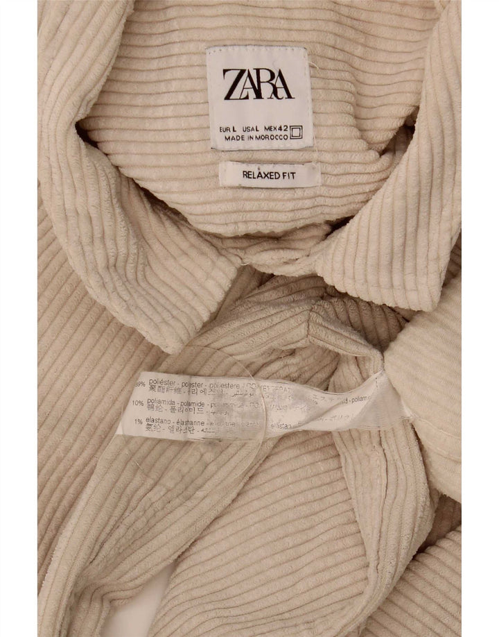 Zara Herren Relaxed Fit Cordhemd Großes Beige Polyester