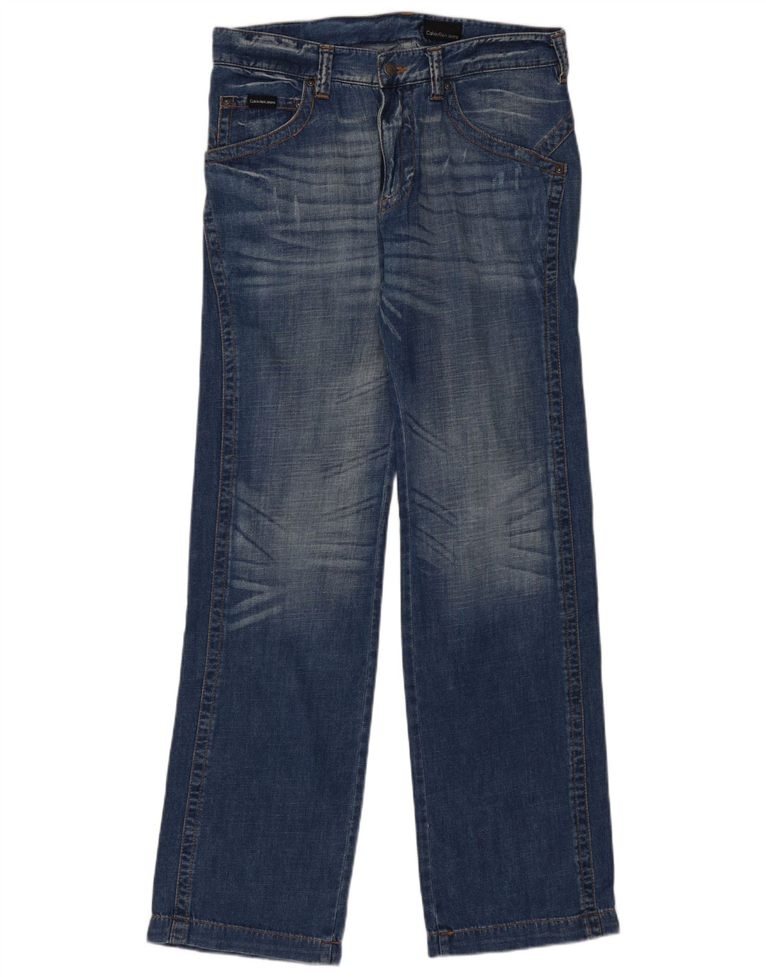 CALVIN KLEIN Herren Straight Jeans W34 L34 Blaue Baumwolle