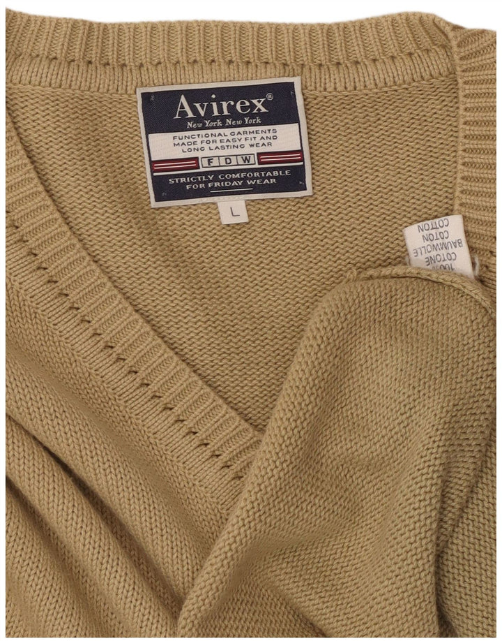 Avirex Herren-Pullover mit V-Ausschnitt, groß, beige Baumwolle