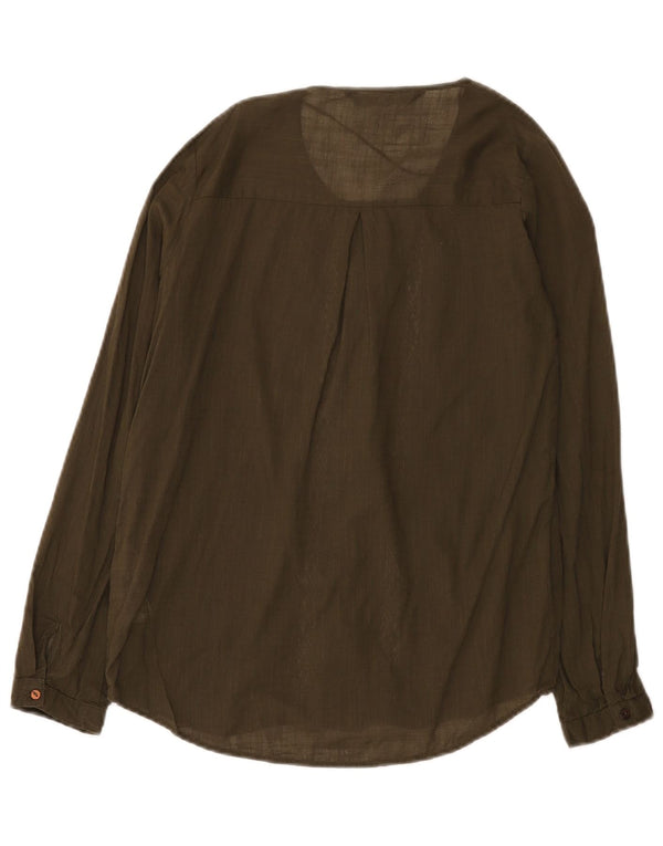 Zara Damen Loose Fit Hemdbluse UK 6 XS Khaki Baumwolle