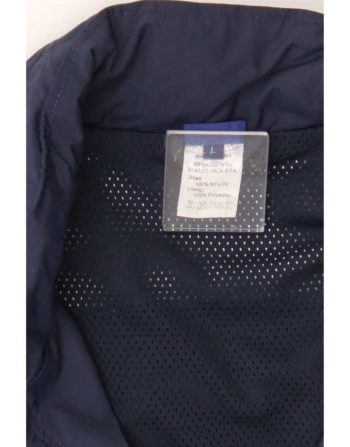 Asics Herren-Regenjacke mit Kapuze, UK 40, groß, marineblaues Colourblock-Nylon