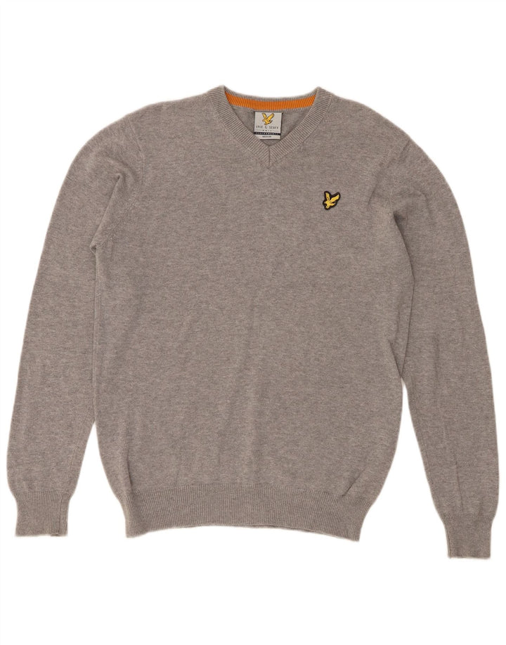Lyle & Scott Herren-Pullover mit V-Ausschnitt aus mittelgrauer Baumwolle