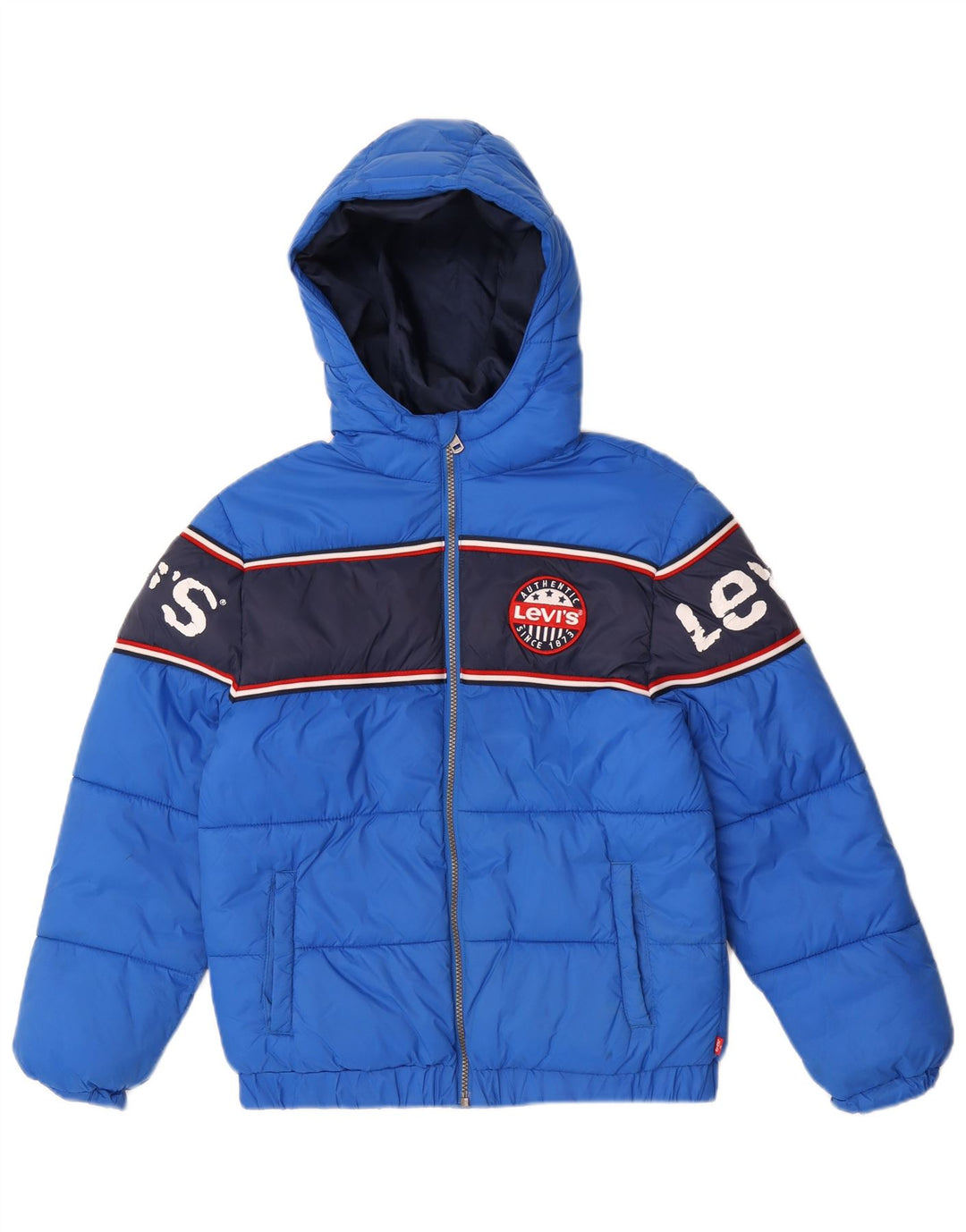 Levi's Jungen wattierte Jacke mit grafischer Kapuze, 12–13 Jahre, Größe L, Blau, Farbblock
