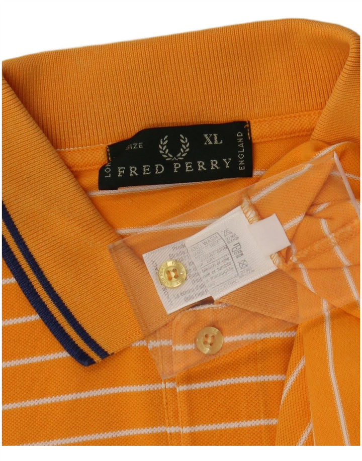 Fred Perry Herren-Poloshirt XL, orange gestreift, Baumwolle