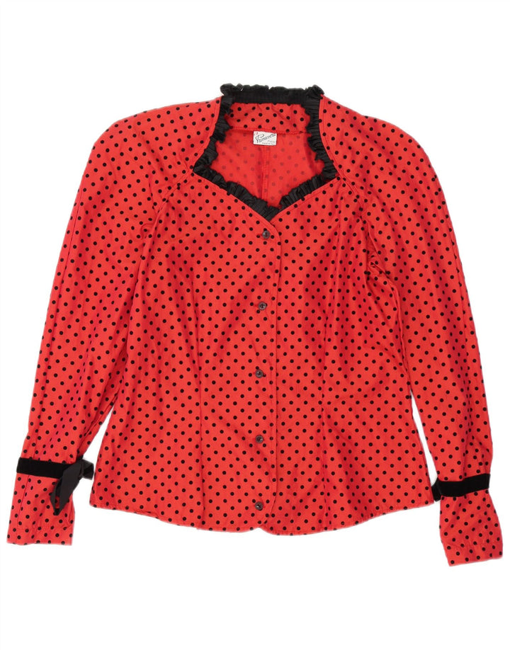 Primavera Firenze Damen-Hemdbluse, US 3, klein, rot geflecktes Polyester