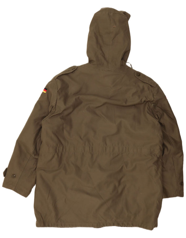 Vintage Herren Kapuzen Sherpa Parka Jacke IT 58 4XL Khaki Baumwolle