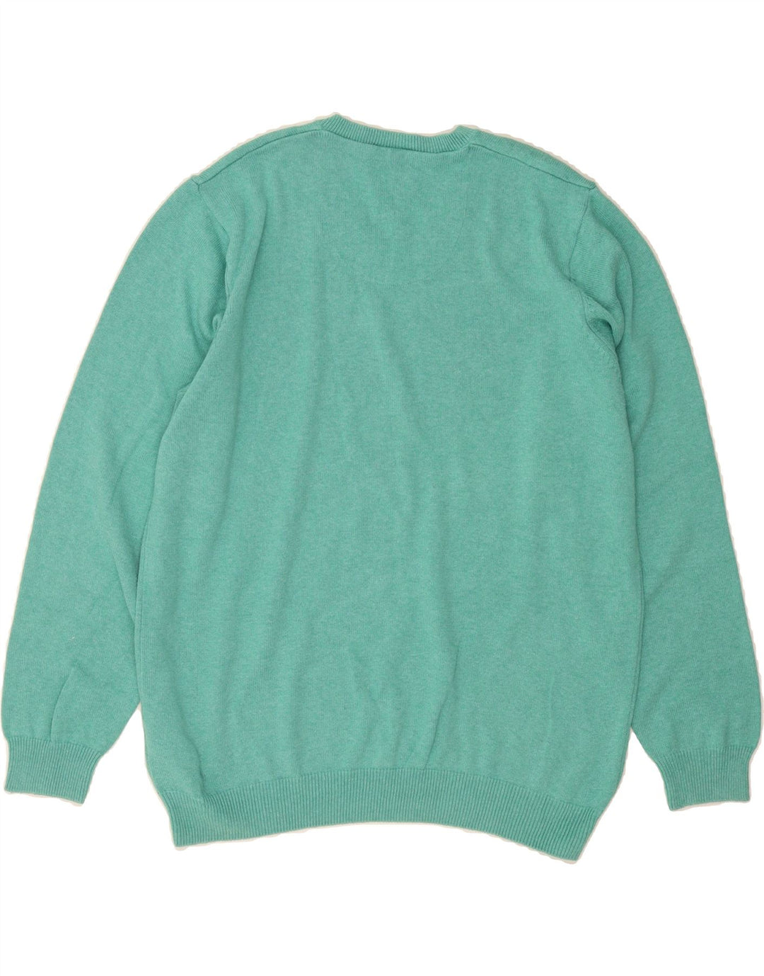 MARKS & SPENCER Mens V-Neck Jumper Sweater Large Turquoise Cotton Vintage Marks & Spencer and Second-Hand Marks & Spencer from Messina Hembry 