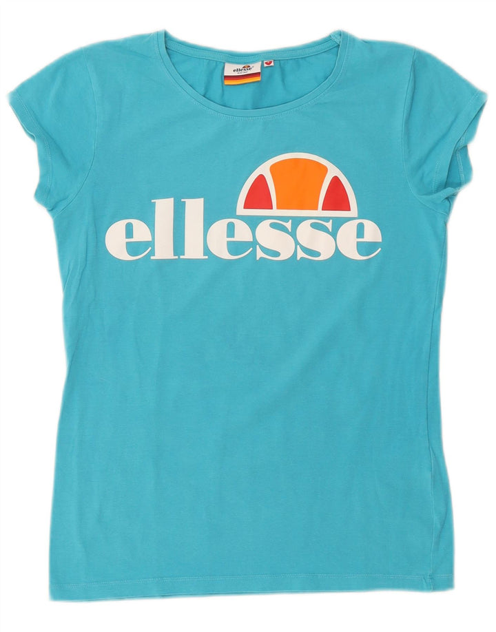 ELLESSE Damen Heritage Graphic T-Shirt Top UK 10 Small Blau Baumwolle