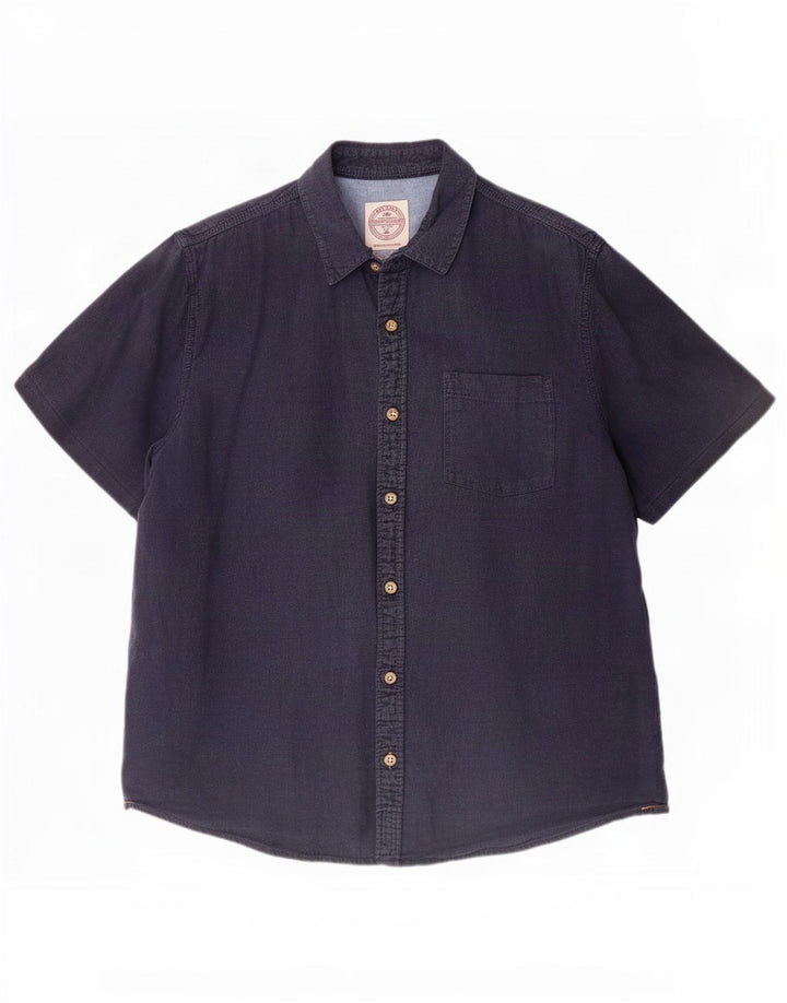 Fat Face Herren-Hemd, kurzärmelig, reguläre Passform, XL, Marineblau, Leinen