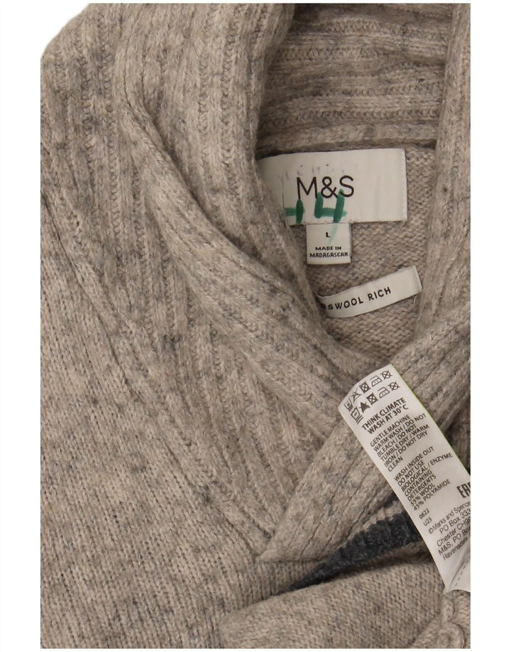 Marks & Spencer Herren-Pullover mit Schalkragen, groß, grau gesprenkelte Wolle