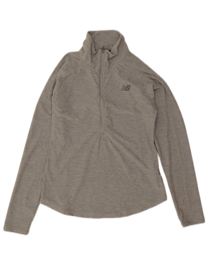 New Balance Damen-Oberteil mit Reißverschluss, langärmlig, UK 10, Größe S, Grau, Polyester