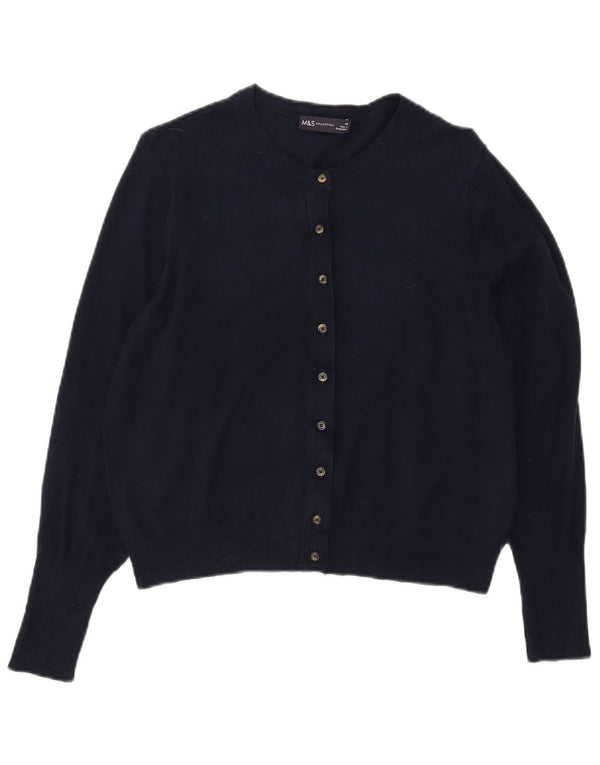 Marks & Spencer Damen Crop Cardigan Pullover UK 20 2XL Marineblaue Viskose