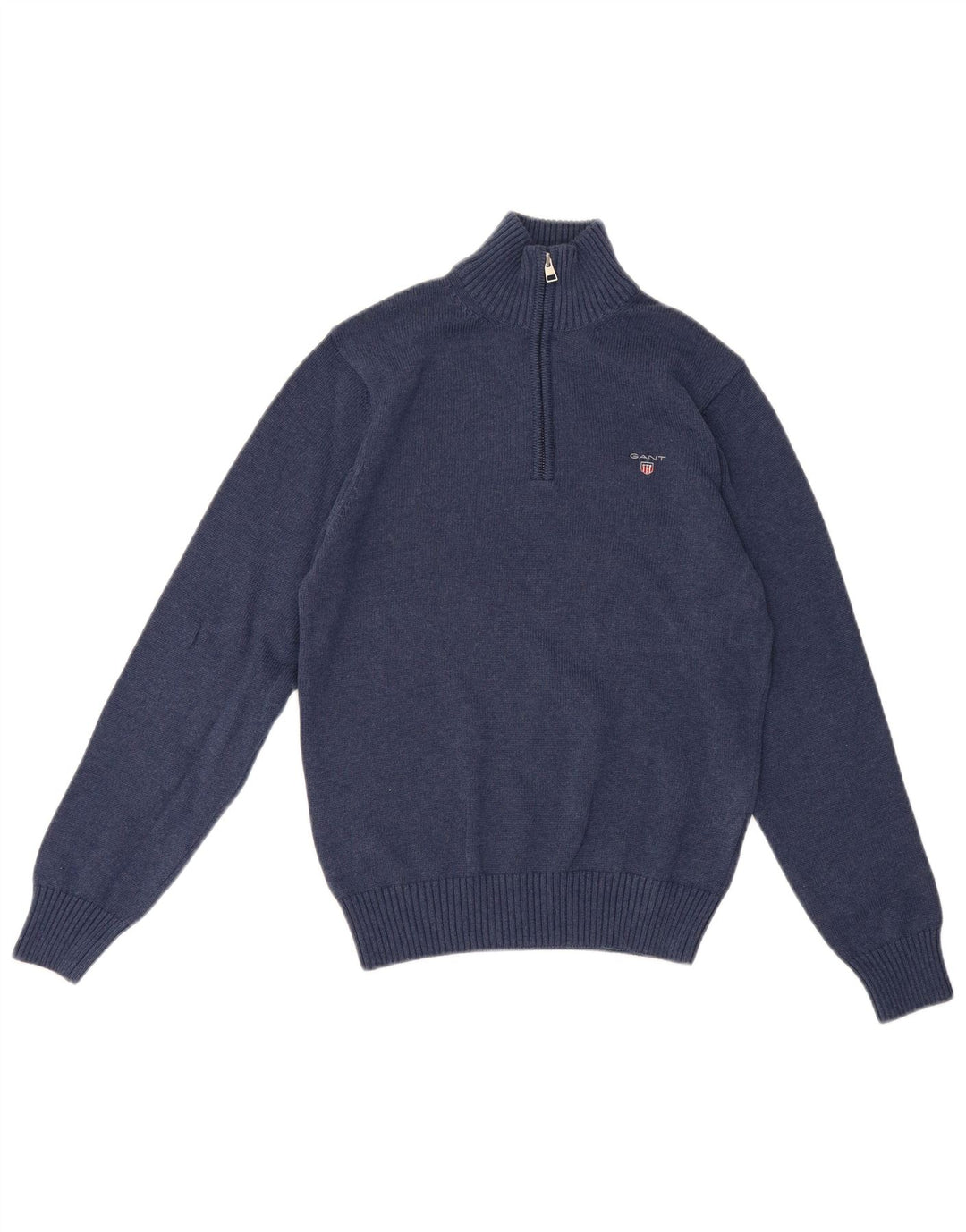 Gant Herren-Pullover mit Reißverschluss am Hals, Größe S, marineblaue Baumwolle