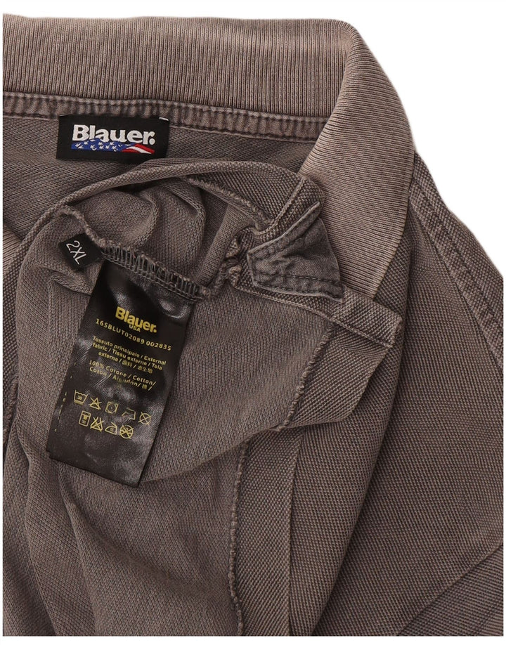 Blauer Herren-Poloshirt mit normaler Passform, 2XL, graue Baumwolle