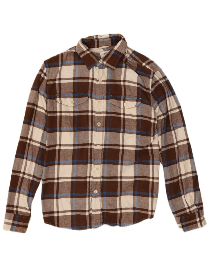 American Eagle Herren-Flanellhemd aus mittelbraun karierter Baumwolle