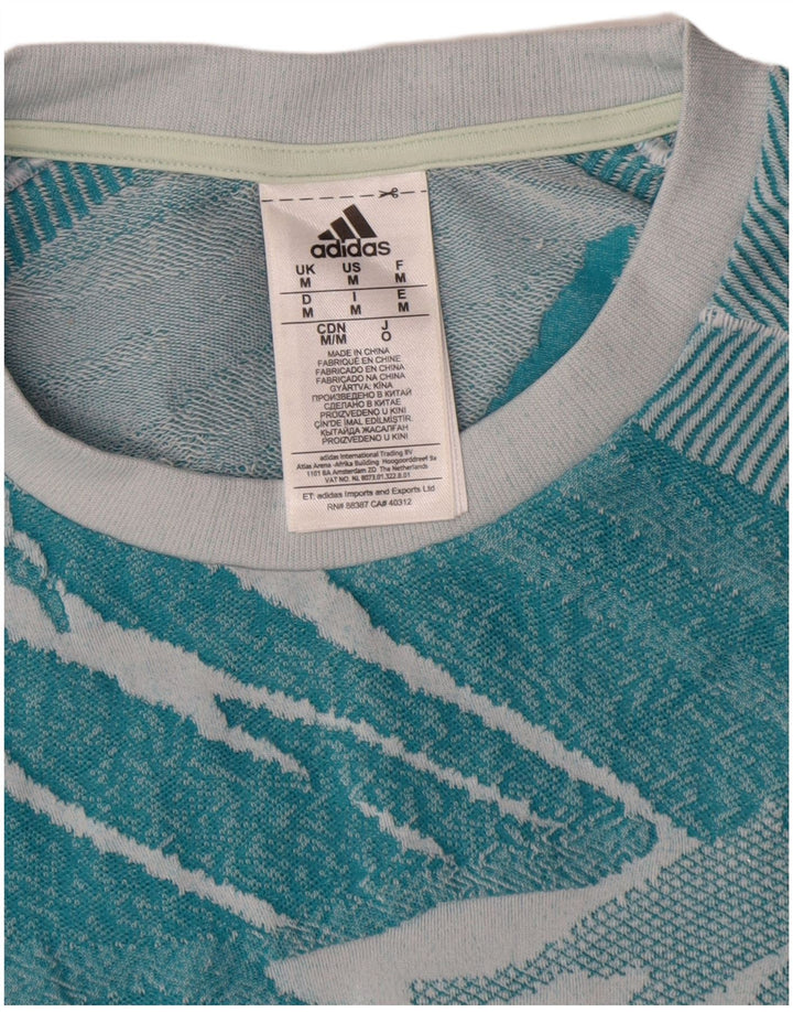 Adidas Herren-T-Shirt mit abstraktem Muster, mittelblaues Polyester