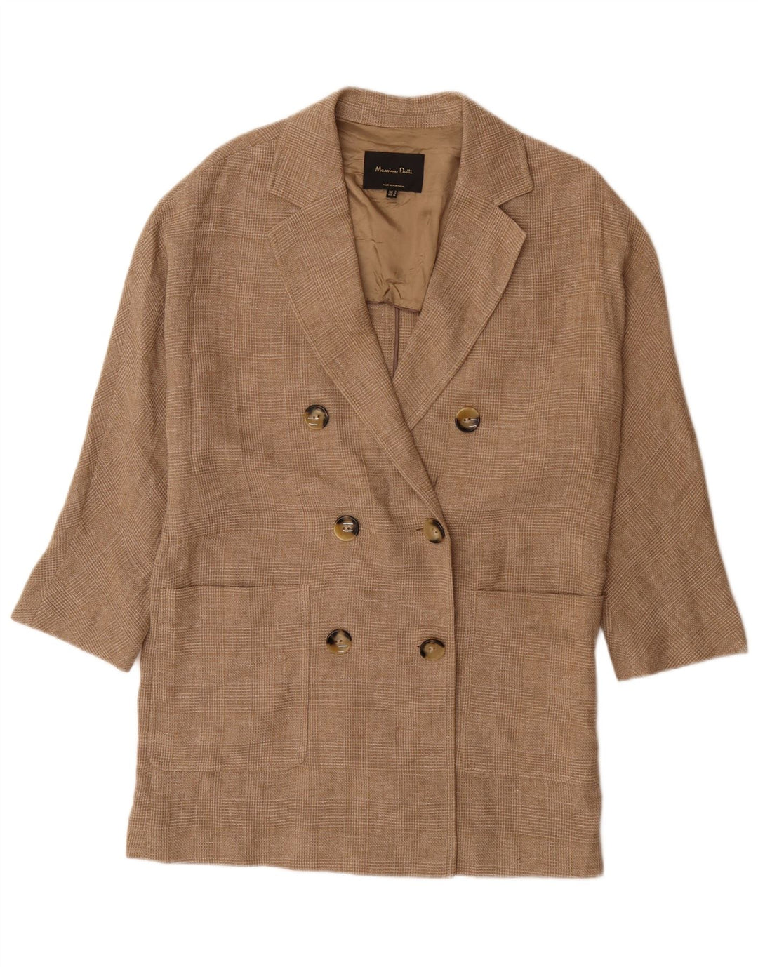Massimo Dutti Herren-Mantel mit 3/4-Ärmeln, zweireihig, Gr. 36, klein, braun kariert