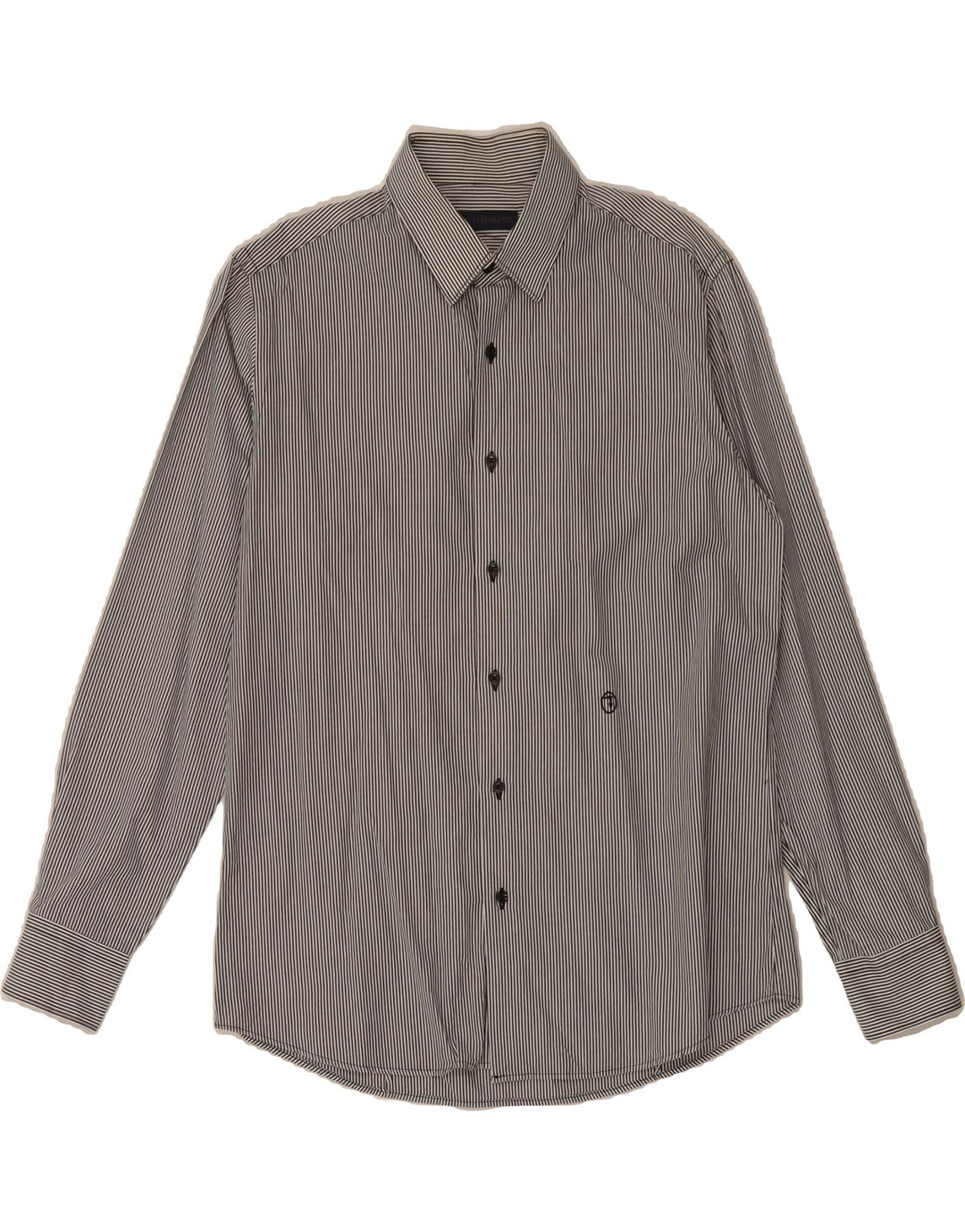 TRUSSARDI Mens Shirt Medium Navy Blue Pinstripe Cotton Vintage Trussardi and Second-Hand Trussardi from Messina Hembry 
