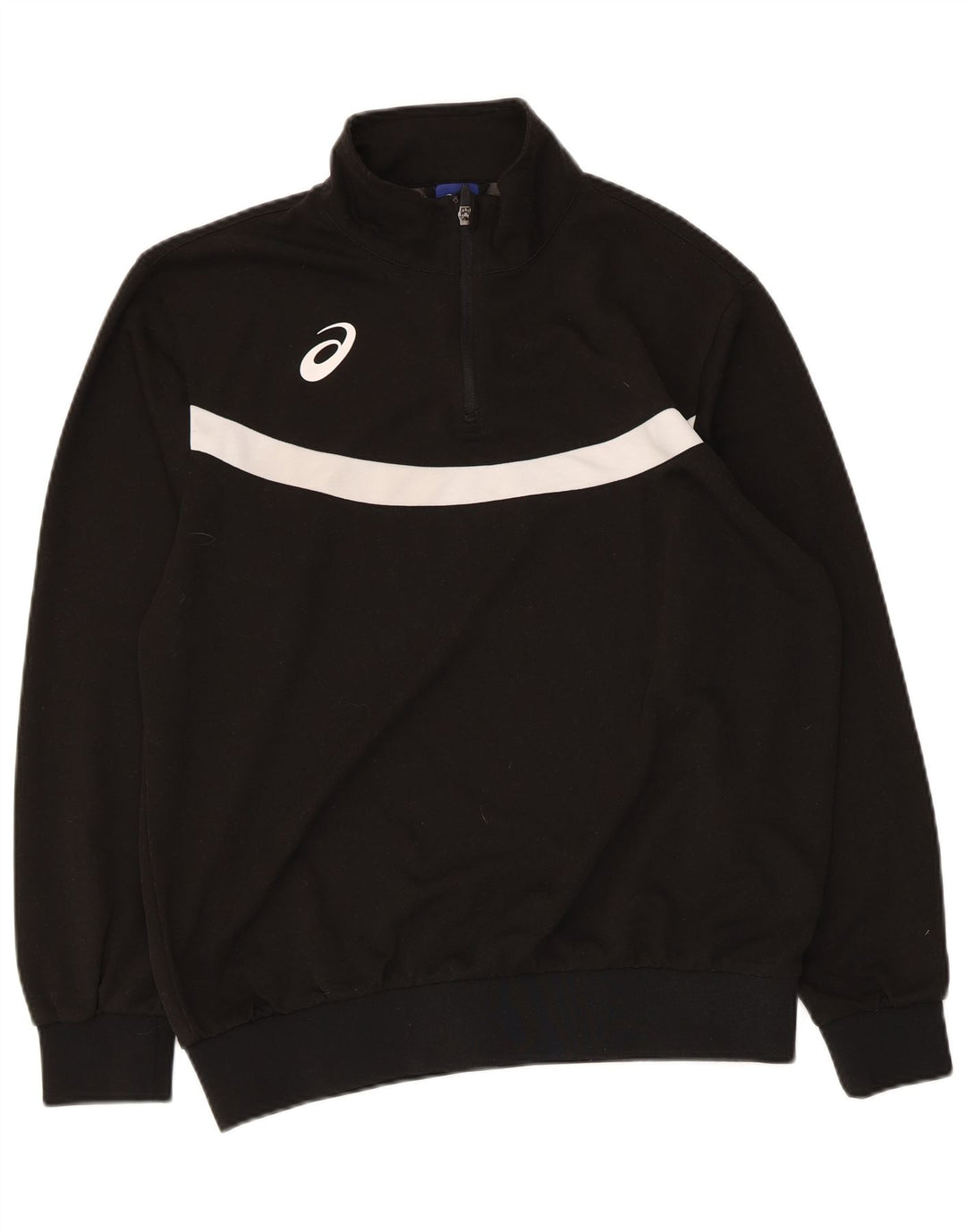 Asics Herren-Sweatshirt mit Reißverschluss am Hals, groß, schwarzes Farbblock-Polyester