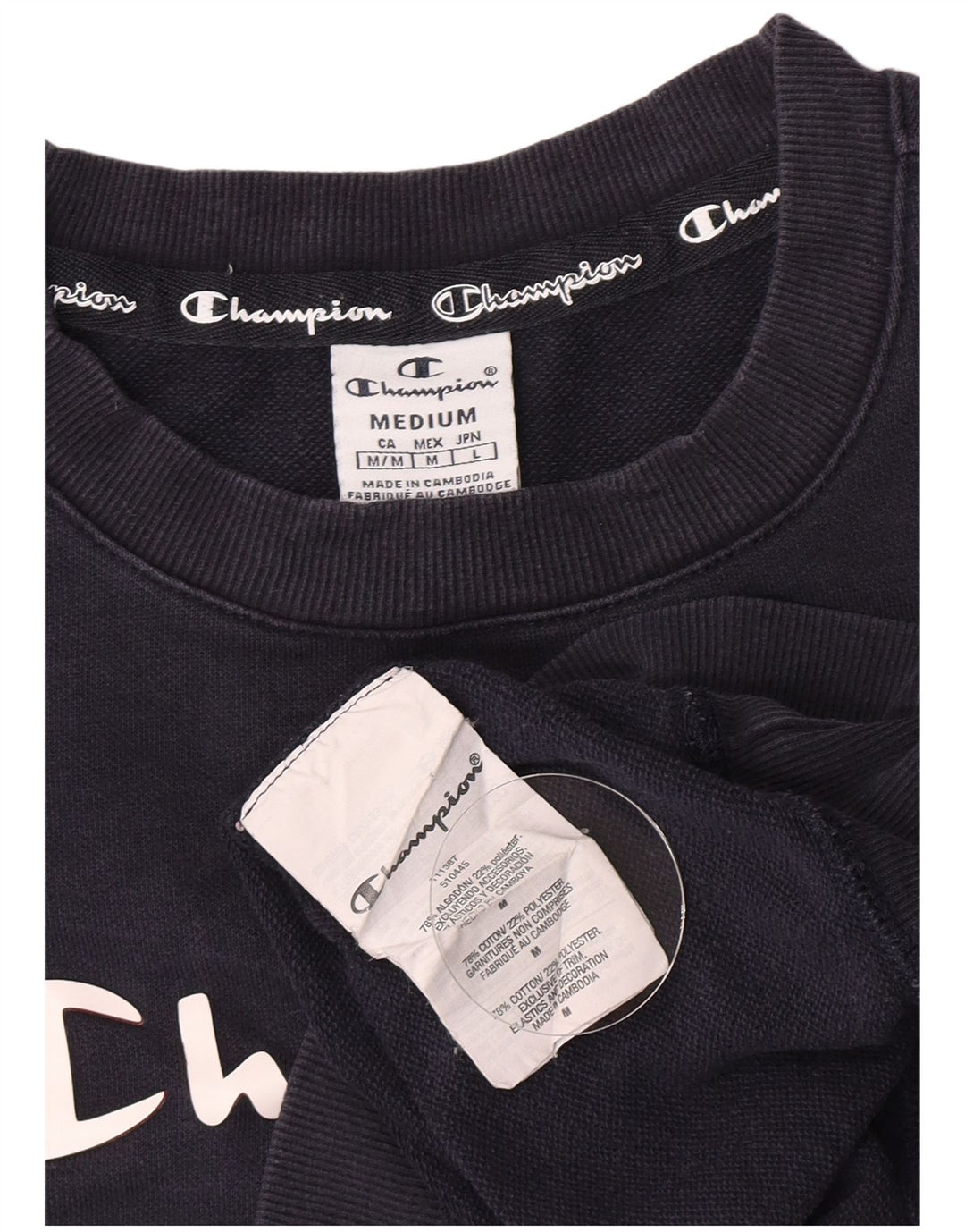 Champion Damen Grafik-Sweatshirt-Pullover UK 14 Mittelmarineblaue Baumwolle