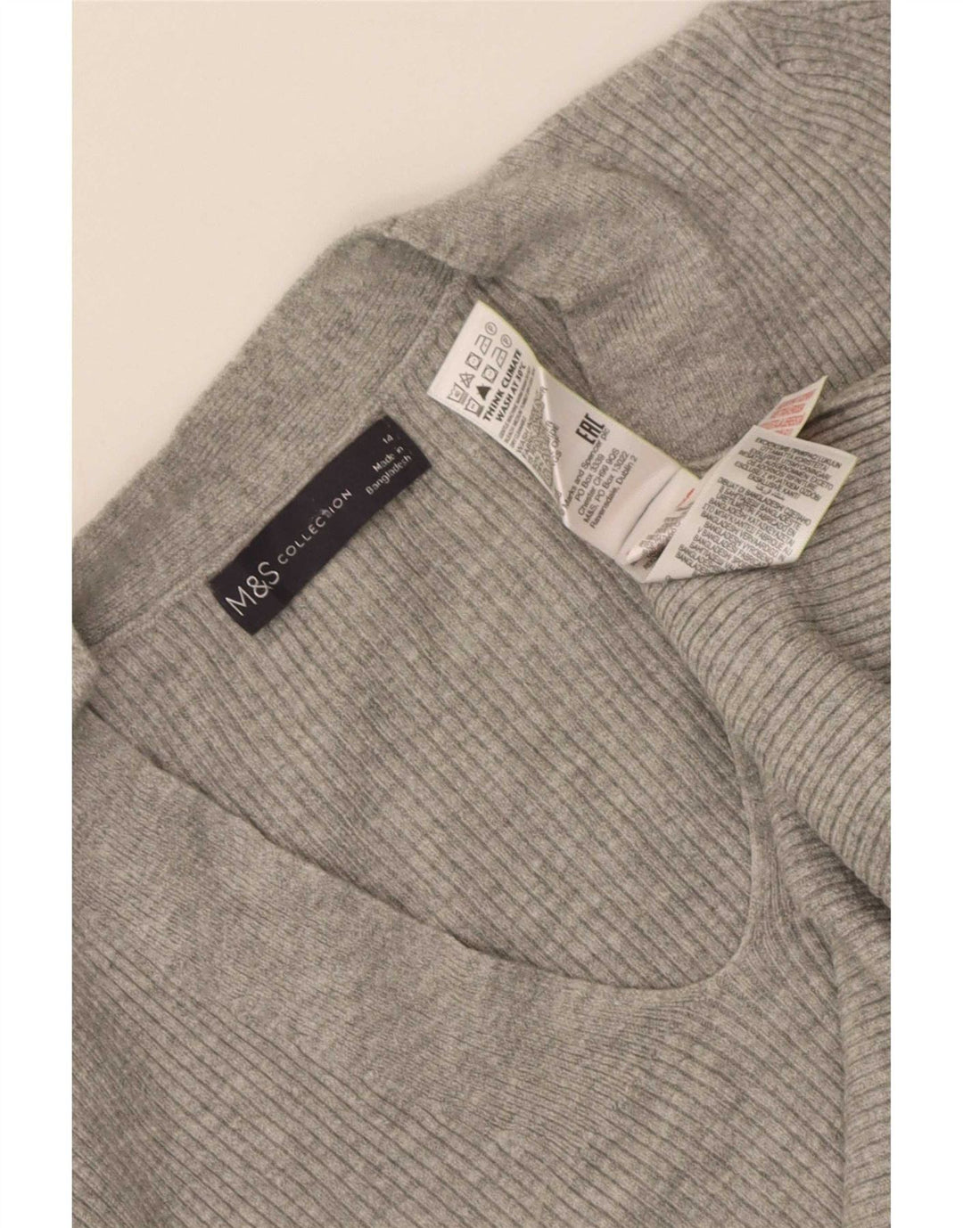 Marks & Spencer Damen-Pullover mit V-Ausschnitt, UK 14, Größe L, graue Viskose