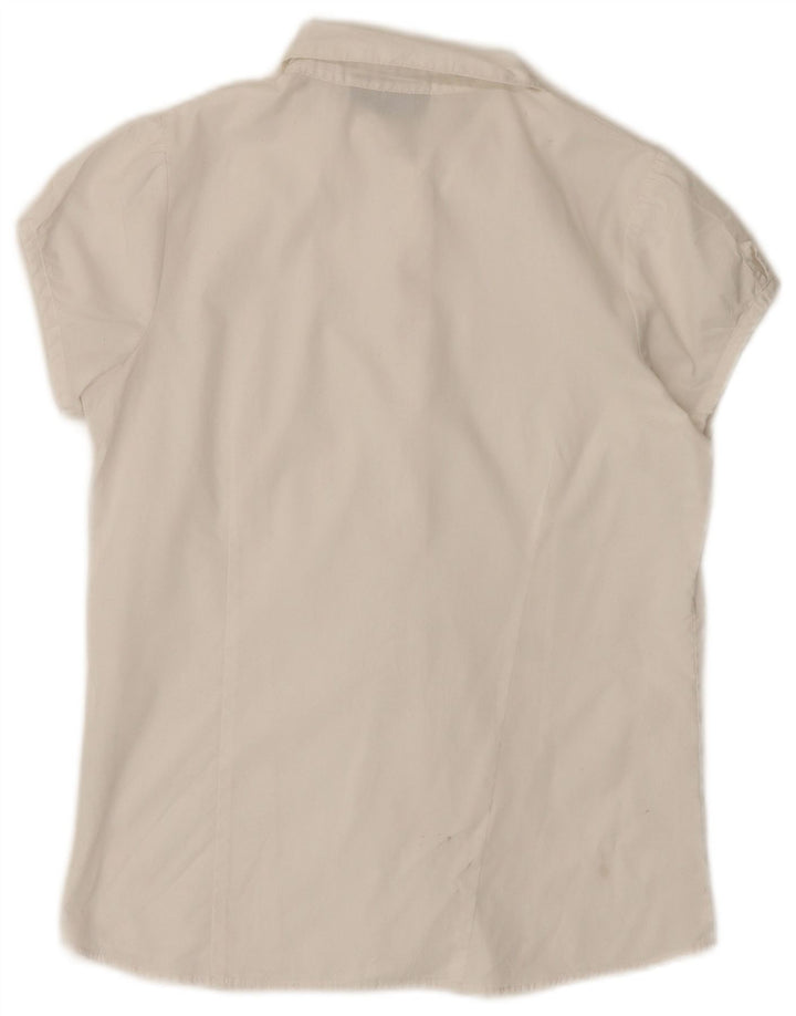 IZOD Mädchen-Hemdbluse mit Rüschen vorne, kurzärmelig, 14–15 Jahre, Größe L, Weiß