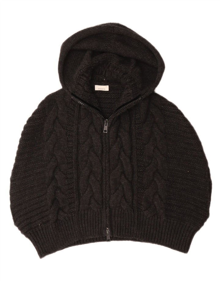 Pinko Damen-Übergroßer Poncho-Strickjackenpullover mit Kapuze, UK 14, Mittelgrau