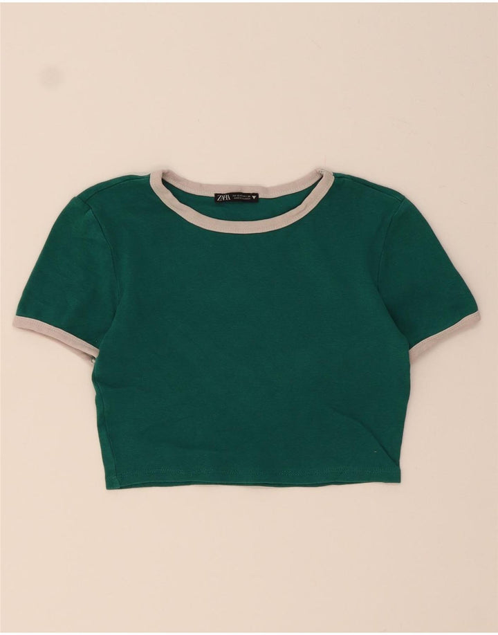 ZARA Womens Crop T-Shirt Top UK 8 Small Green Vintage Zara and Second-Hand Zara from Messina Hembry 