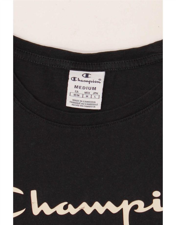 Champion Damen Grafik-T-Shirt-Oberteil UK 12 Medium Schwarz