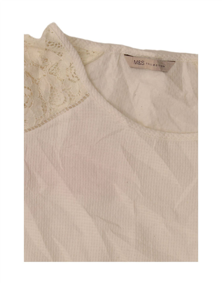 Marks & Spencer Damen-Top, 3/4-Ärmel, UK-Größe 14, Größe L, weiße Baumwolle