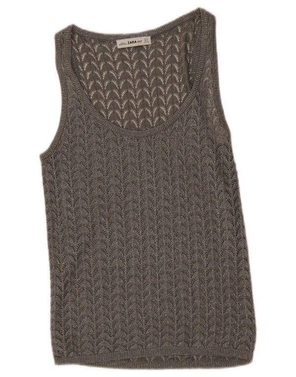 Zara Damen Häkelweste Top UK 8 Small Grau