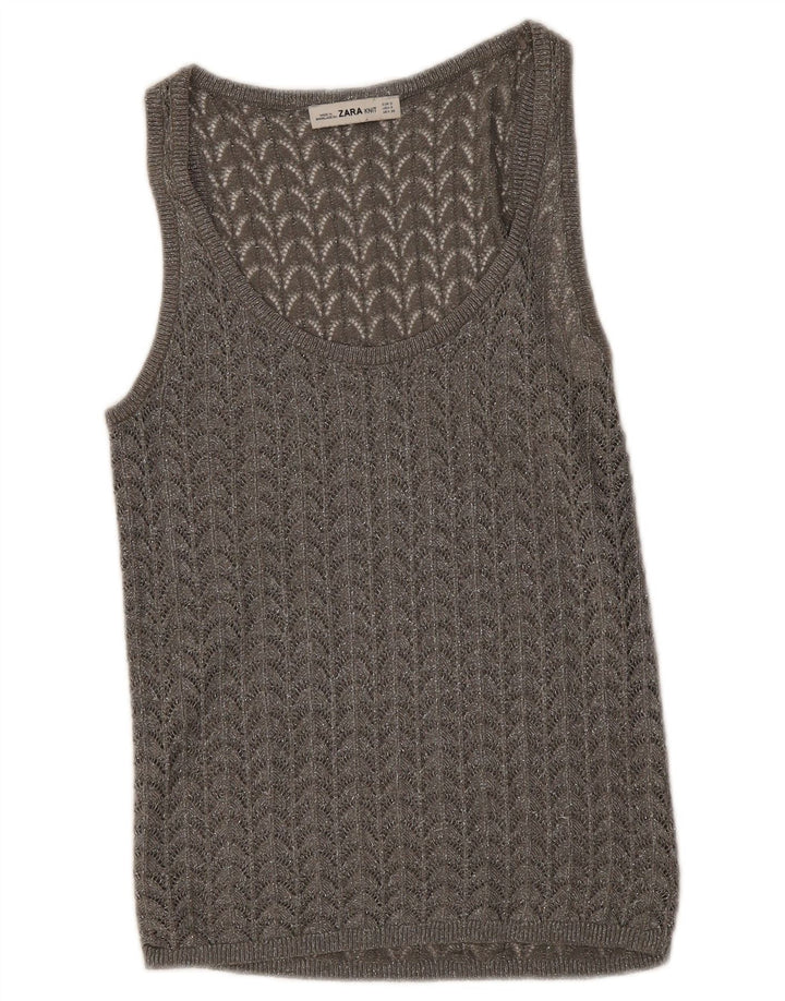 Zara Damen Häkelweste Top UK 8 Small Grau