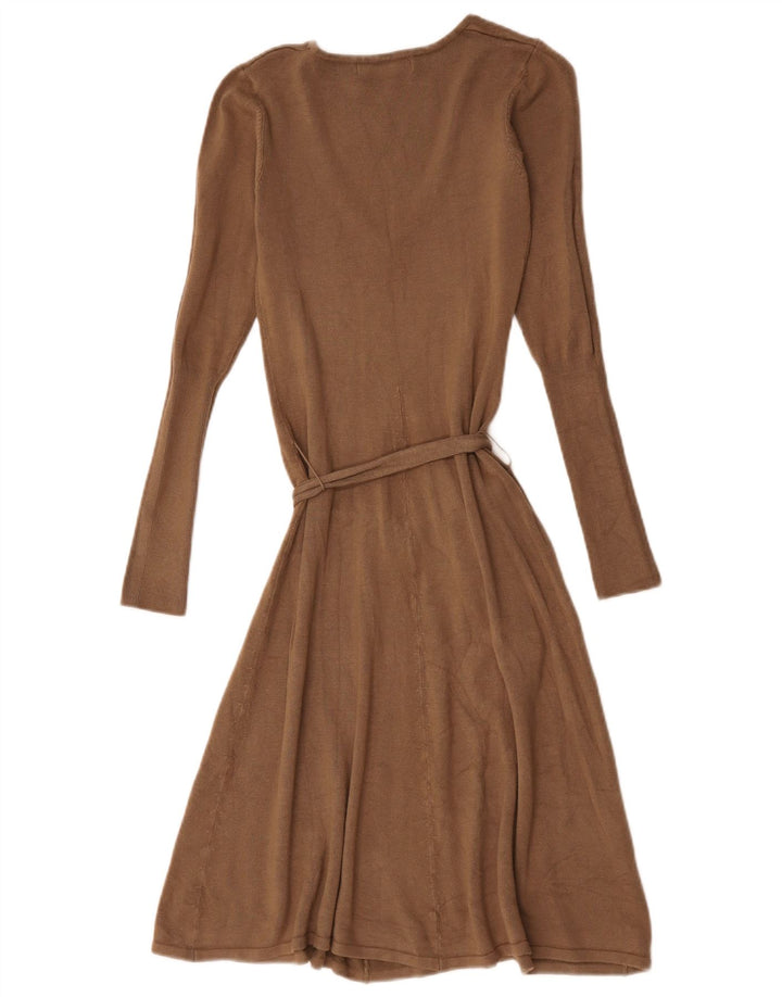 Zara Damen Langarm-Pulloverkleid UK 12 Mittelbraun
