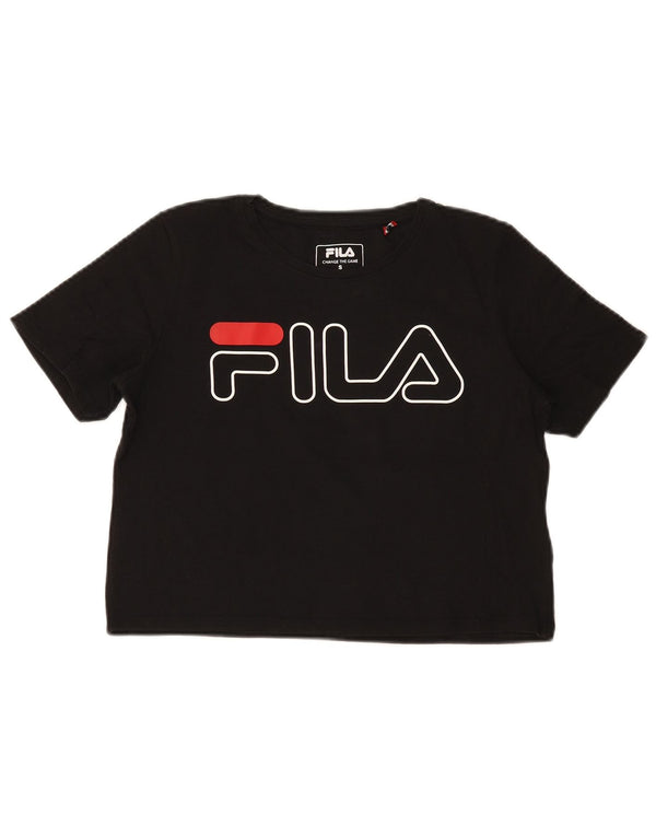 Fila Damen Crop Graphic T-Shirt Top UK 10 Small Schwarz Baumwolle