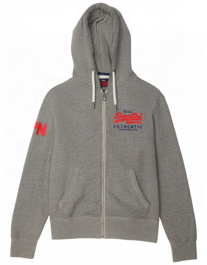 Superdry Herren-Kapuzenpullover mit grafischem Reißverschluss, mittelgraue Baumwolle