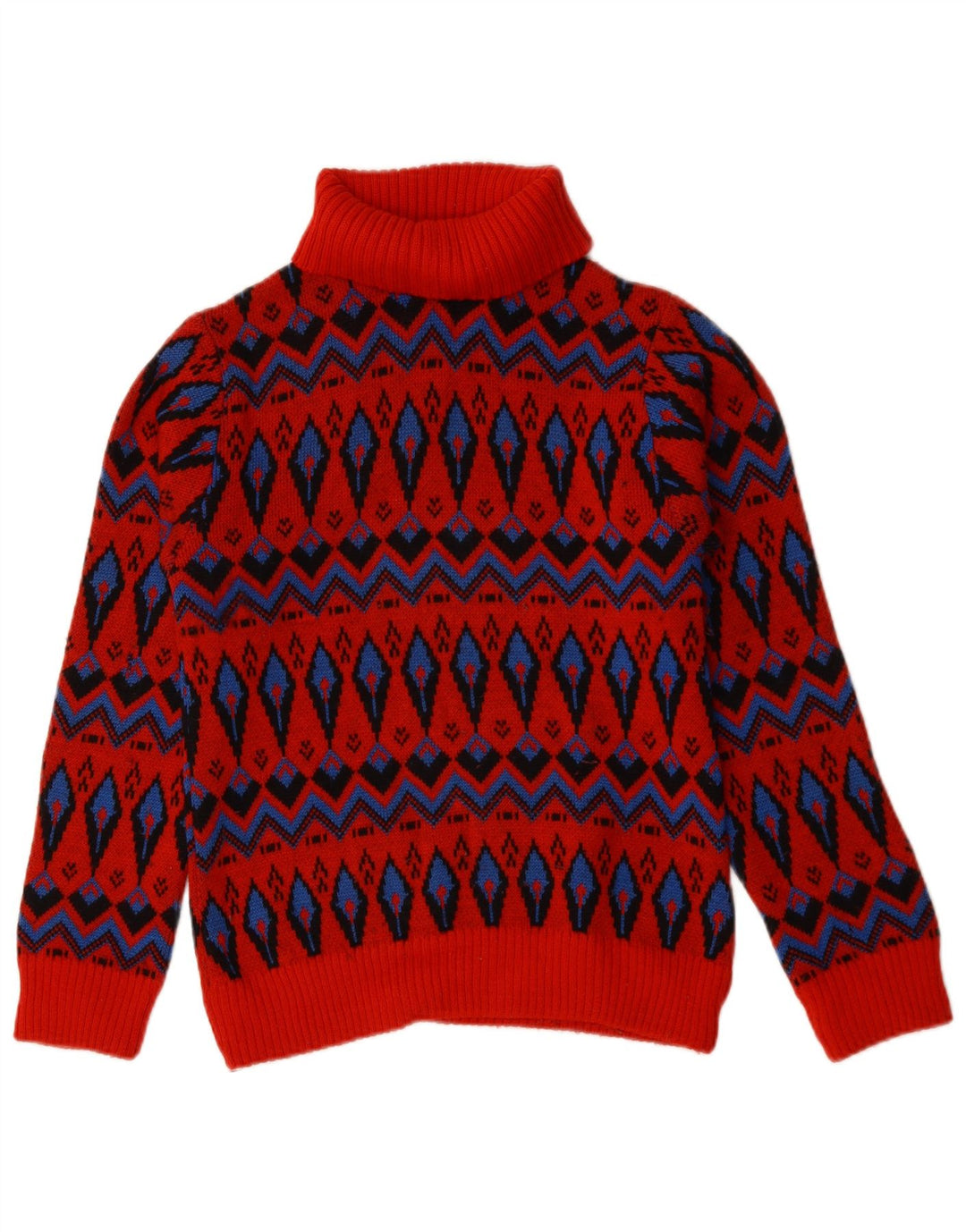 Vintage Damen Rollkragenpullover Pullover Größe 4 Kleine rote Fair-Isle-Wolle