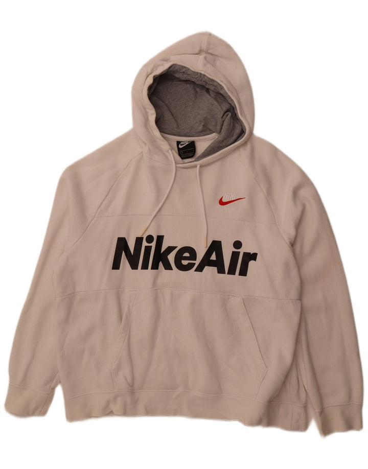 NIKE Mens Graphic Hoodie Jumper Large White Cotton