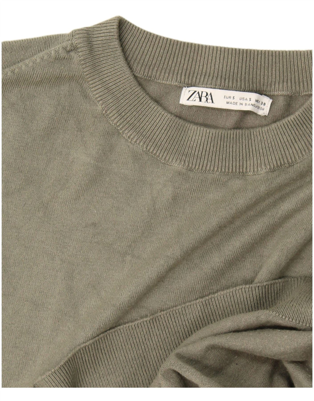 Zara Herren-Pullover mit Rundhalsausschnitt, Größe S, Khaki