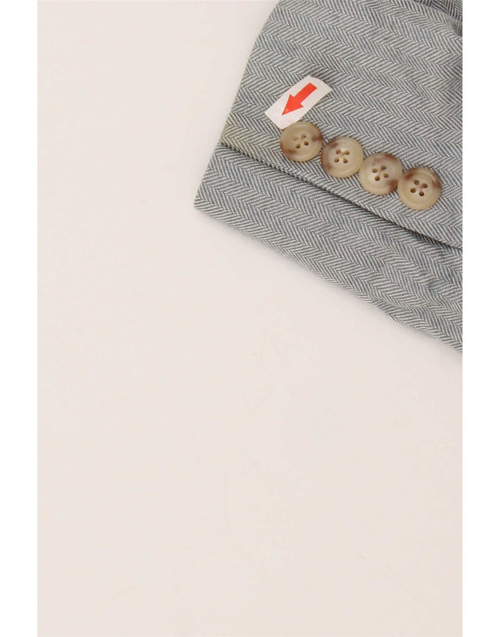 Ralph Lauren Damen-Blazerjacke mit 3 Knöpfen, US 8, mittelblaues Fischgrätenmuster