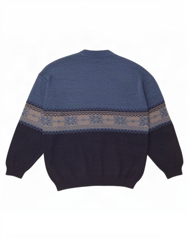 White Sails Herren-Pullover mit Rundhalsausschnitt, Größe L, blaue Fair-Isle-Wolle