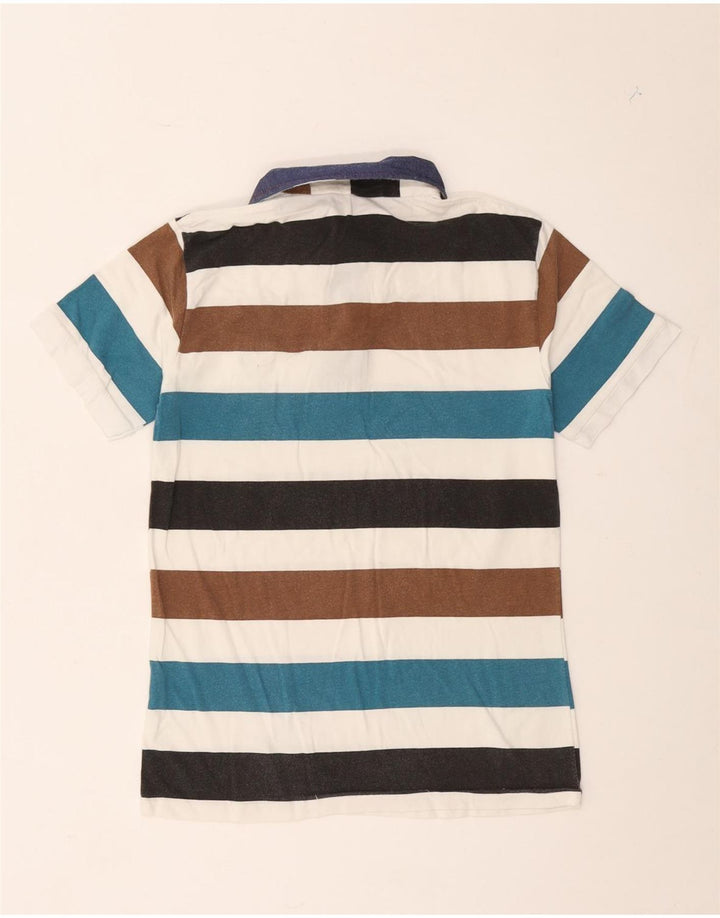 Vintage Herren Rugby-Poloshirt, mittelgroß, mehrfarbig, gestreift, Baumwolle