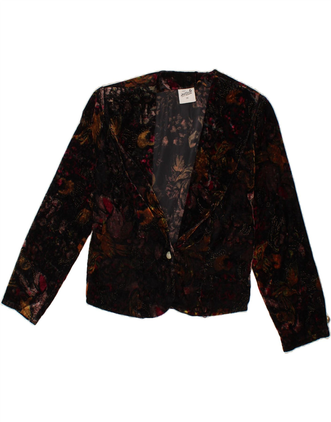 INCOGNITO Womens 1 Button Blazer Jacket EU 36 Small Black Floral Acetate Vintage Incognito and Second-Hand Incognito from Messina Hembry 