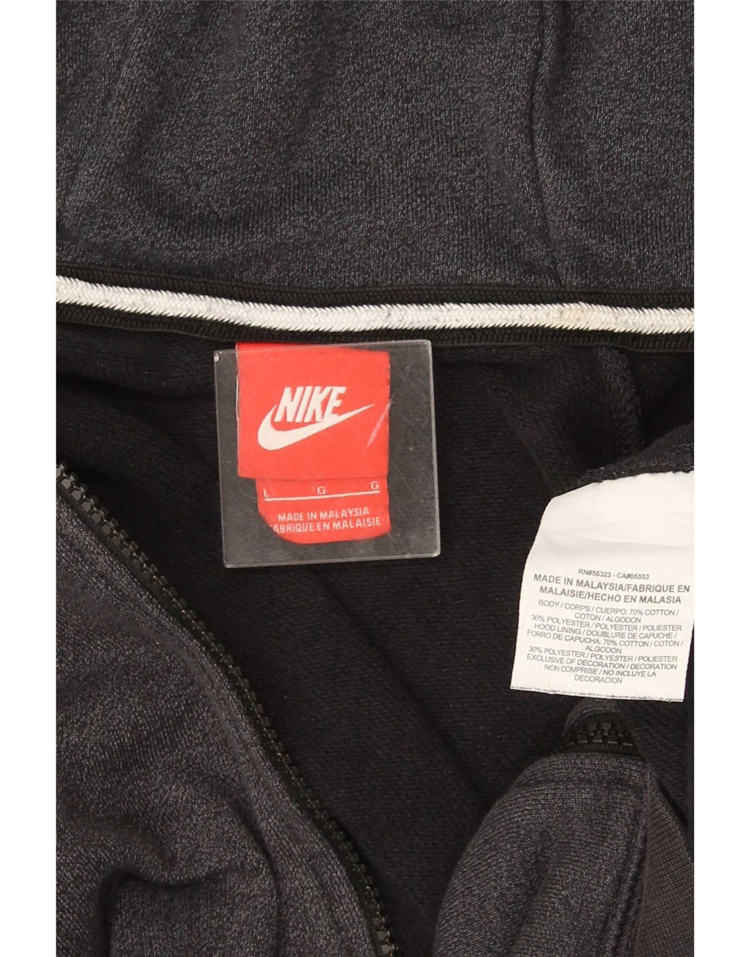 Nike Herren-Kapuzenpullover mit Reißverschluss, groß, graue Baumwolle